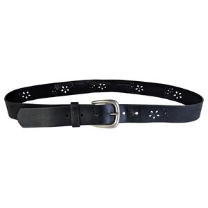 Y2K Brody Black Leather Belt Floral Cutout Made in Canada Western Boho | Large